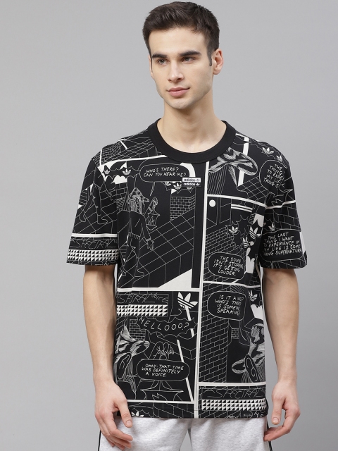 

ADIDAS Originals Men Black & White Graphic Print Pure Cotton T-Shirt