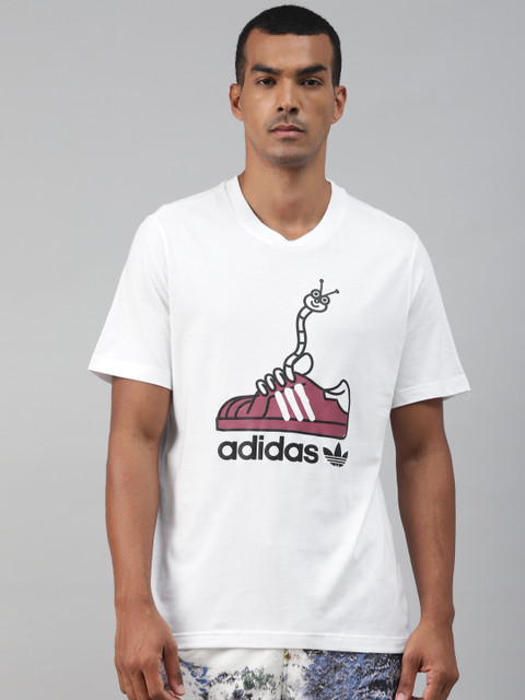 

ADIDAS Originals Men White Worm Shoe Print Pure Cotton T-Shirt