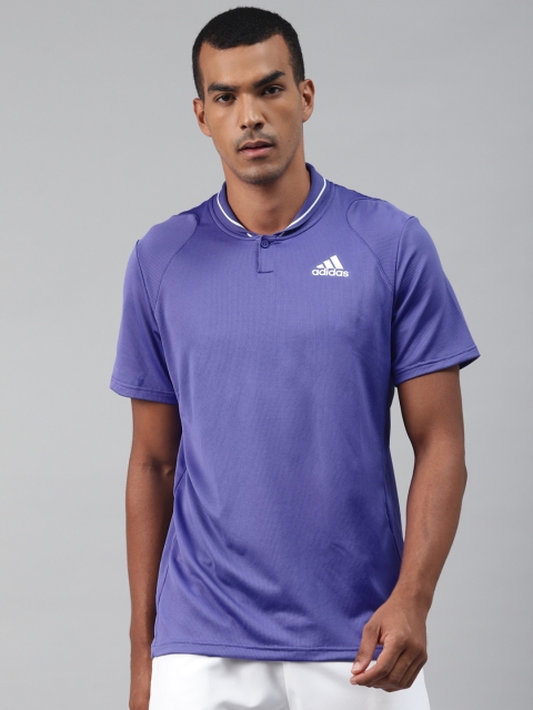 

ADIDAS Men Purple Self-Striped Club Rib Polo Tennis T-Shirt