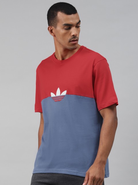 

ADIDAS Originals Men Red & Blue Slice Trefoil Boxy Colourblocked Pure Cotton T-Shirt
