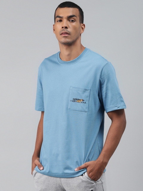 

ADIDAS Originals Men Blue Adventure Pocket Logo Pure Cotton T-shirt