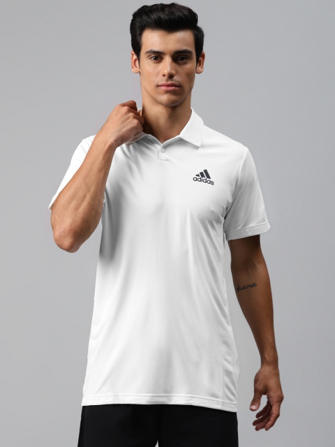 

ADIDAS Men White Solid Heat Ready Tennis Polo Collar T-shirt