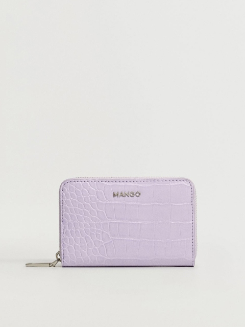 

MANGO Women Lavender Croc Textured Zip Around Wallet