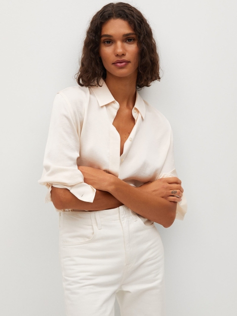 

MANGO Women Off-White Regular Fit Solid Casual Shirt
