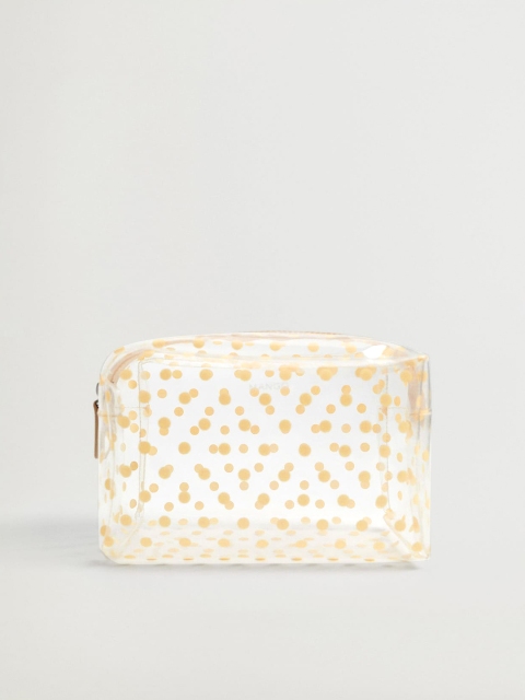 

MANGO Women Transparent & Beige Polka Dot Print Cosmetic Pouch