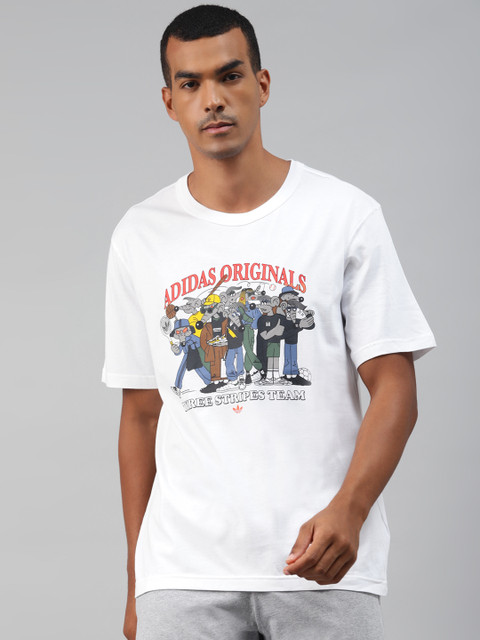 

ADIDAS Originals Men White & Blue R.Y.V. Rateunion Printed Pure Cotton T-shirt