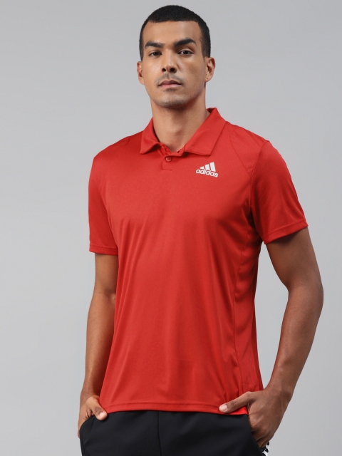 

ADIDAS Men Red Solid Club 3 Stripes Polo T-shirt