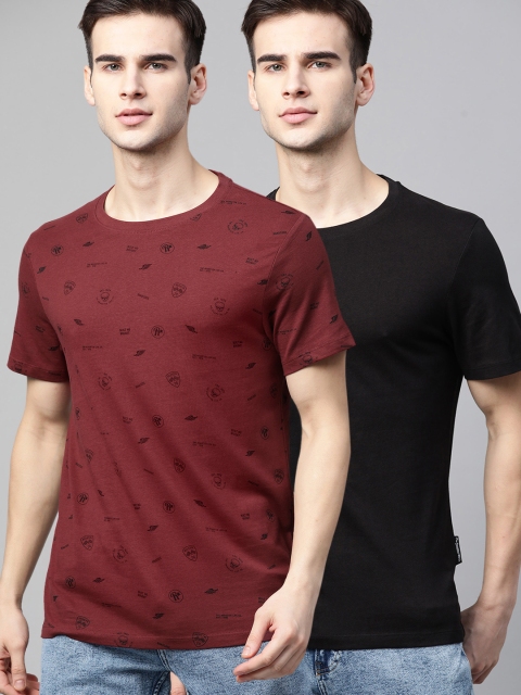 

Roadster Men Pack Of 2 Round Neck Pure Cotton T-shirt, Maroon