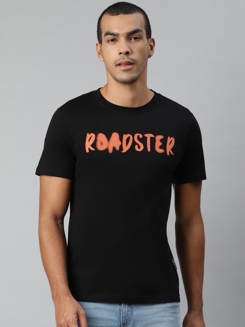 

Roadster Men Black & Orange Pure Cotton Printed Round Neck T-shirt