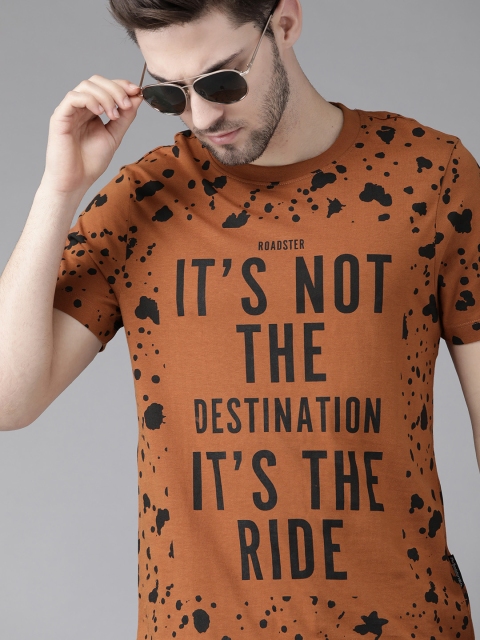 

Roadster Men Brown Black Pure Cotton Biker Printed Pure Cotton T-shirt