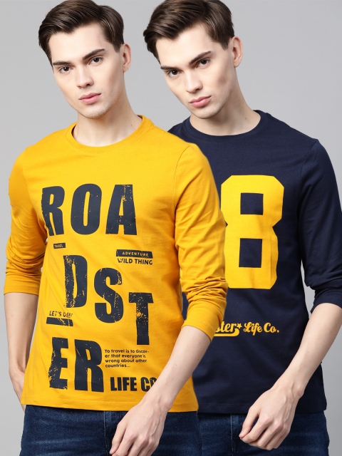 

Roadster Men Pack Of Two Pure Cotton Printed Round Neck T-shirt, Mustard