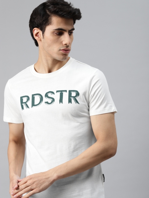 

Roadster Men White & Green Brand Logo Printed Pure Cotton T-shirt