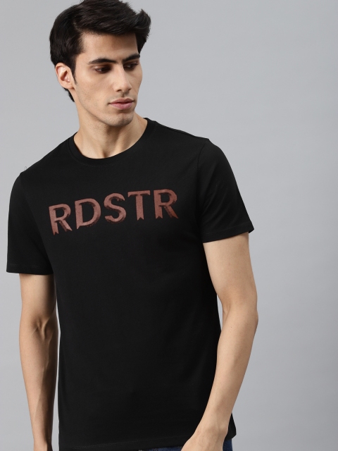 

Roadster Men Black & Brown Brand Logo Printed Pure Cotton T-shirt