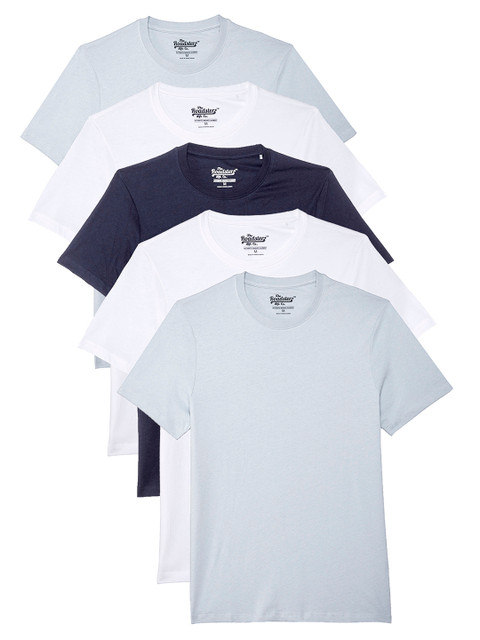 

Roadster Men Pack of 5 Solid Pure Cotton T-shirts, Blue