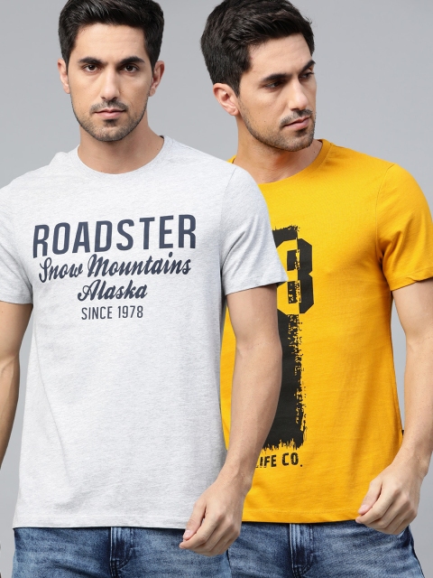 

Roadster Men Pack Of 2 Brand Logo Printed T-shirt, Mustard