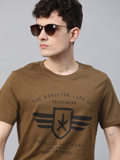 

Roadster Men Brown & Black Cotton Typography Printed Round Neck T-shirt