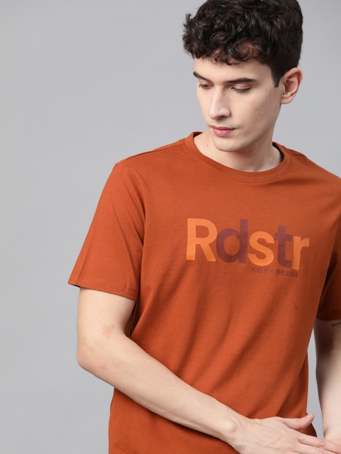 

Roadster Men Rust Orange Typography Printed Pure Cotton T-shirt