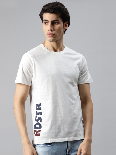 

Roadster Men White Brand Logo Printed Detail Pure Cotton T-shirt