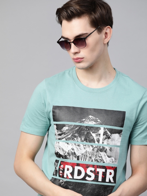 

Roadster Men Blue Charcoal Grey Printed Pure Cotton T-shirt
