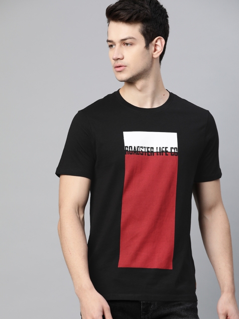 

Roadster Men Black & Maroon Typography Colourblocked Pure Cotton T-shirt