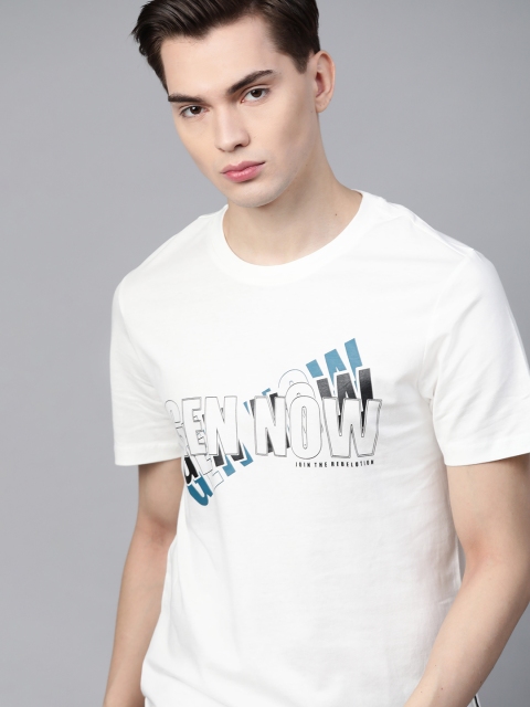 

Roadster Men White Blue Typography Printed Pure Cotton T-shirt