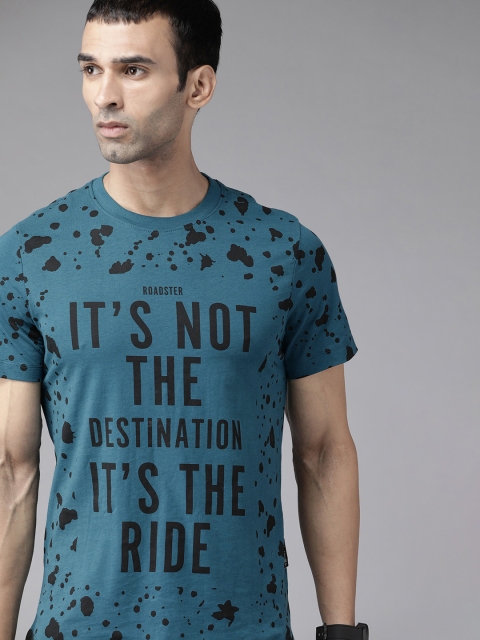 

Roadster Men Teal Black Pure Cotton Biker Printed Pure Cotton T-shirt