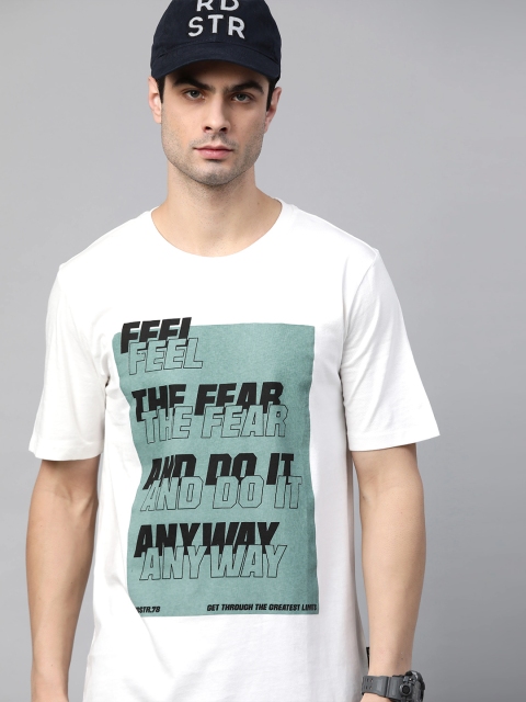 

Roadster Men White Typography Printed Pure Cotton T-shirt