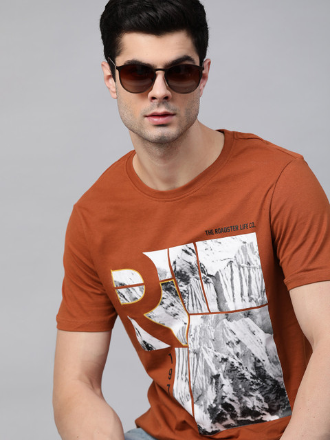 

Roadster Men Rust Orange White Pure Cotton Printed Pure Cotton T-shirt