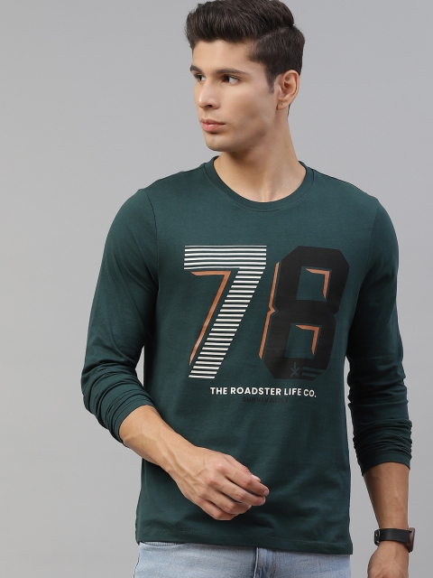 

Roadster Men Teal Green & White Varsity Printed T-shirt