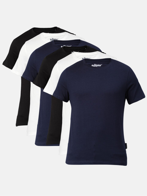 

Roadster Men Pack of 6 Cotton Solid Round Neck T-shirts, Black