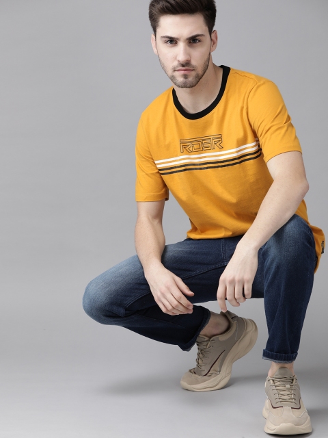 

Roadster Men Mustard Yellow Printed Pure Cotton T-shirt
