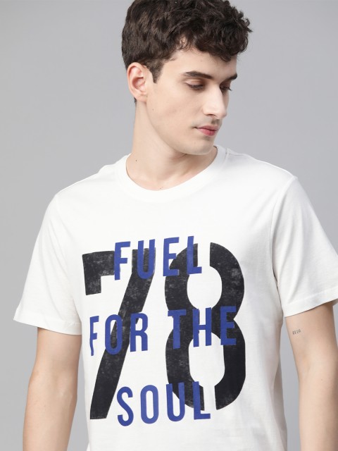 

Roadster Men White Navy Blue Typography Print Pure Cotton T-shirt