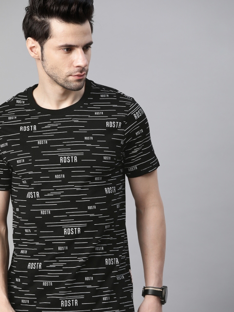 

Roadster Men Black & White Brand Logo Print Pure Cotton T-shirt