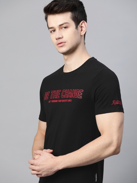 

Roadster Men Black & Maroon Typography Printed Pure Cotton T-shirt