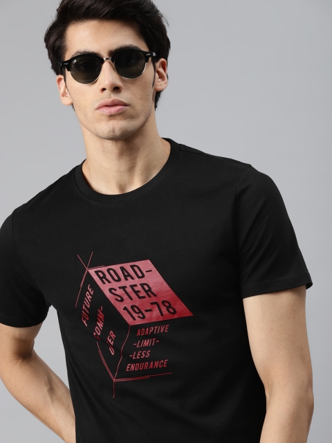 

Roadster Men Black Red Pure Cotton Typography Printed Pure Cotton T-shirt