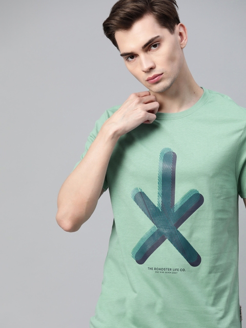

Roadster Men Sea Green Printed T-shirt