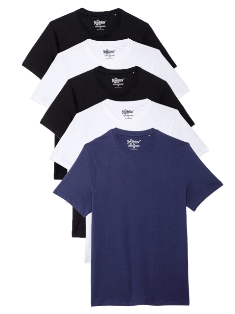 

Roadster Men Pack of 5 Solid Pure Cotton T-shirts, Navy blue