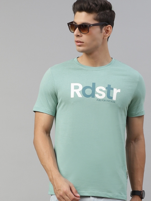 

Roadster Men Sea Green & White Pure Cotton Brand Logo Printed T-shirt