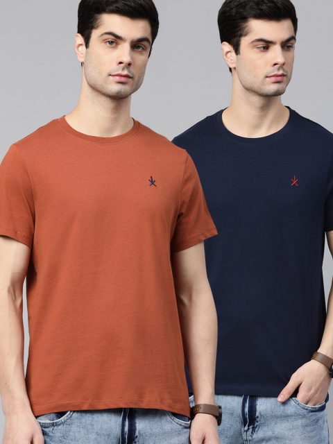 

Roadster Men Pack of 2 Pure Cotton Solid T-shirts, Rust