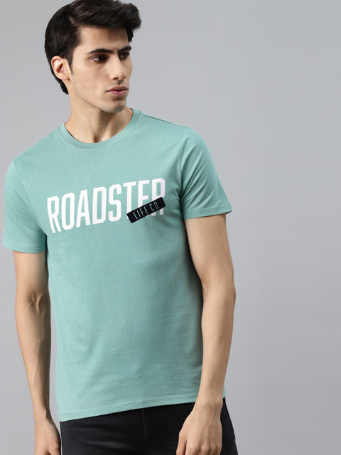 

Roadster Men Green Pure Cotton Brand Logo Printed T-shirt
