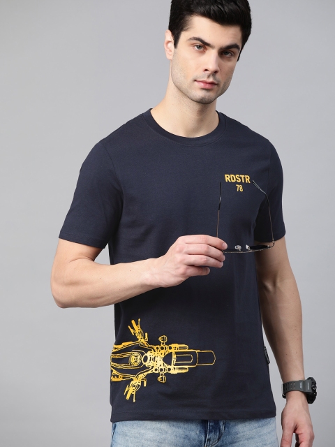 

Roadster Men Navy Pure Cotton Printed Pure Cotton T-shirt, Navy blue