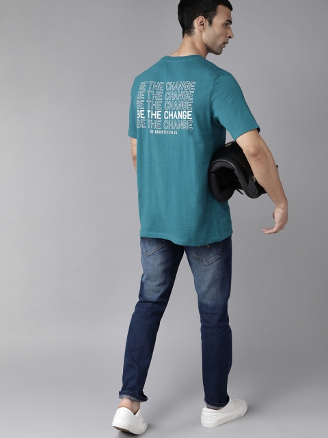 

Roadster Men Teal Green & White Typography Print Cotton T-shirt