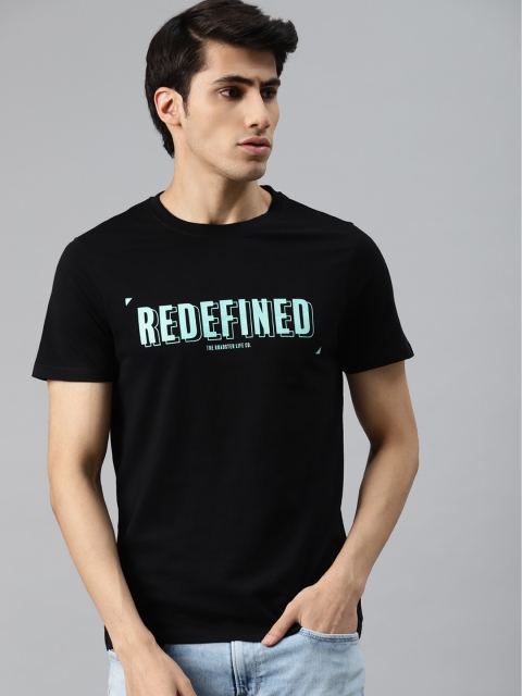 

Roadster Men Black & Blue Pure Cotton Typography Printed T-shirt