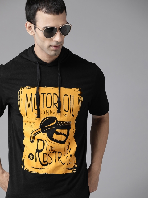 

Roadster Men Black & Yellow Cotton Printed T-shirt