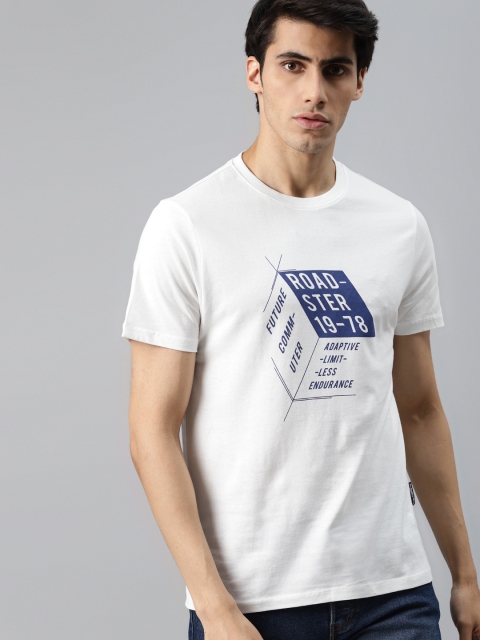 

Roadster Men White Blue Pure Cotton Brand Logo Printed Pure Cotton T-shirt