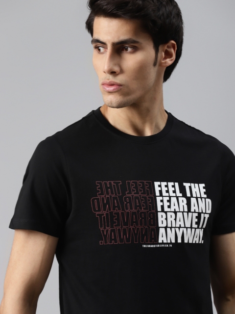 

Roadster Men Black & White Pure Cotton Typography Print T-shirt