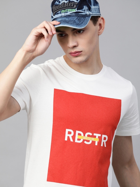 

Roadster Men White & Red Brand Logo Printed Pure Cotton T-shirt