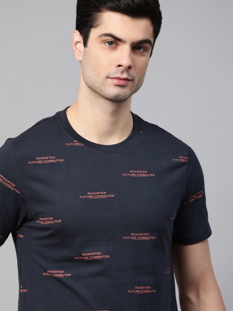 

Roadster Men Navy Blue Pure Cotton Typography Printed T-shirt