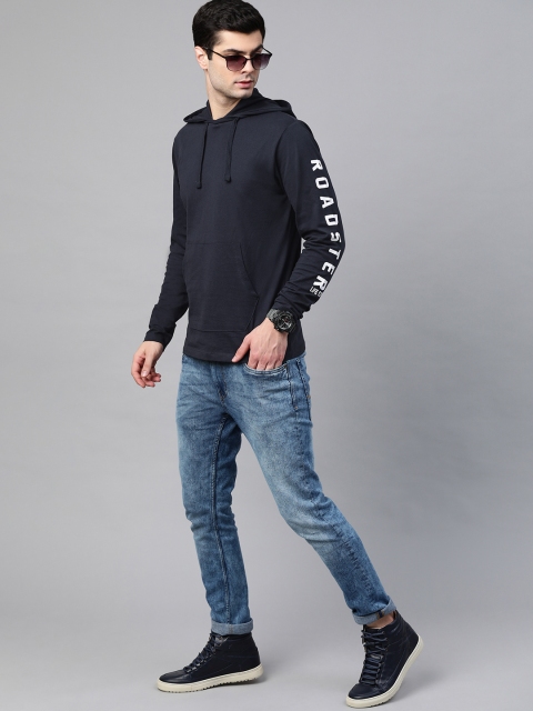

Roadster Men Navy Blue Pure Cotton Hooded Solid Pure Cotton T-shirt