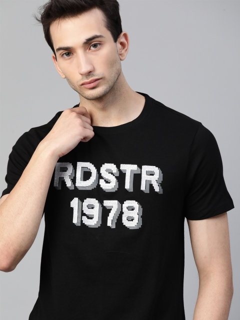 

Roadster Men Black Brand Logo Printed T-shirt